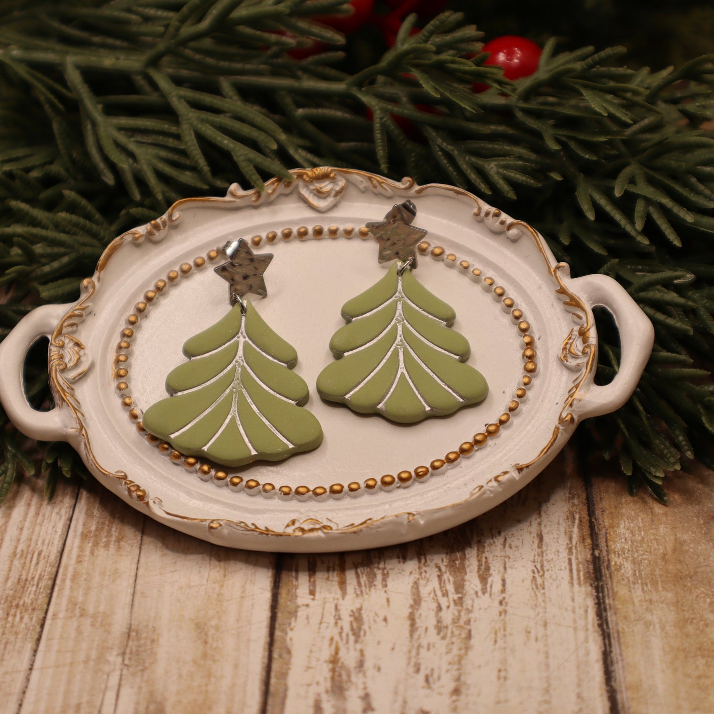 Polymer Clay Christmas Tree Dangle Earrings