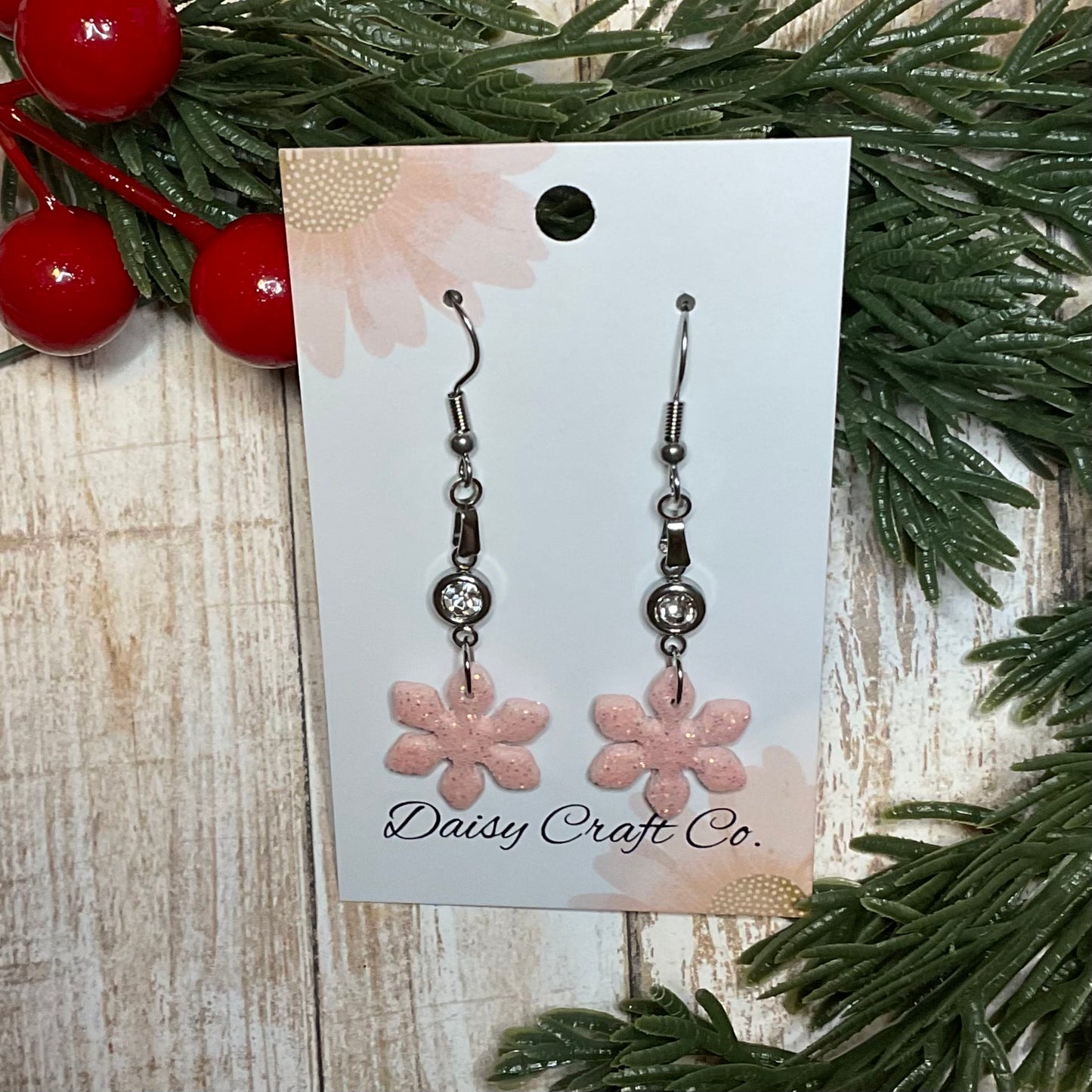 Glitter Snowflake Dangle Earring with Rhinestone