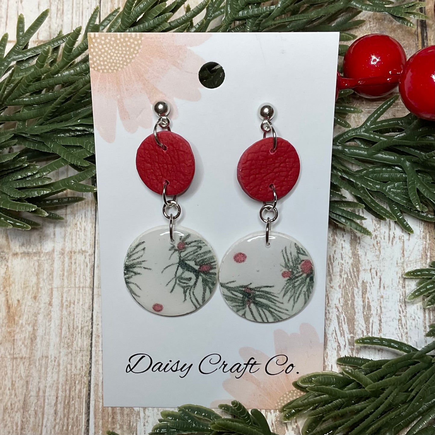Pine Needles and Berries Print Dangles (large)