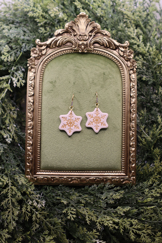 White & Gold Snowflake Dangle with white zirconia