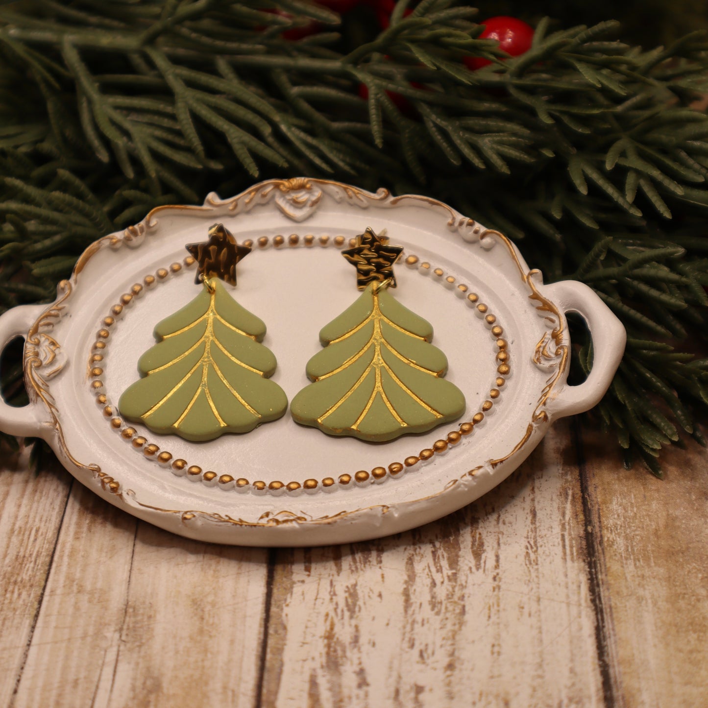 Polymer Clay Christmas Tree Dangle Earrings