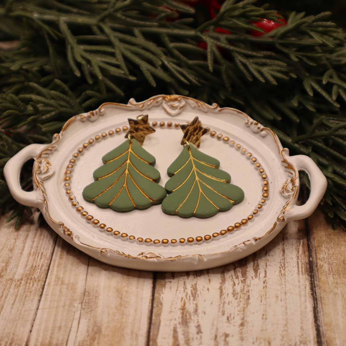 Polymer Clay Christmas Tree Dangle Earrings