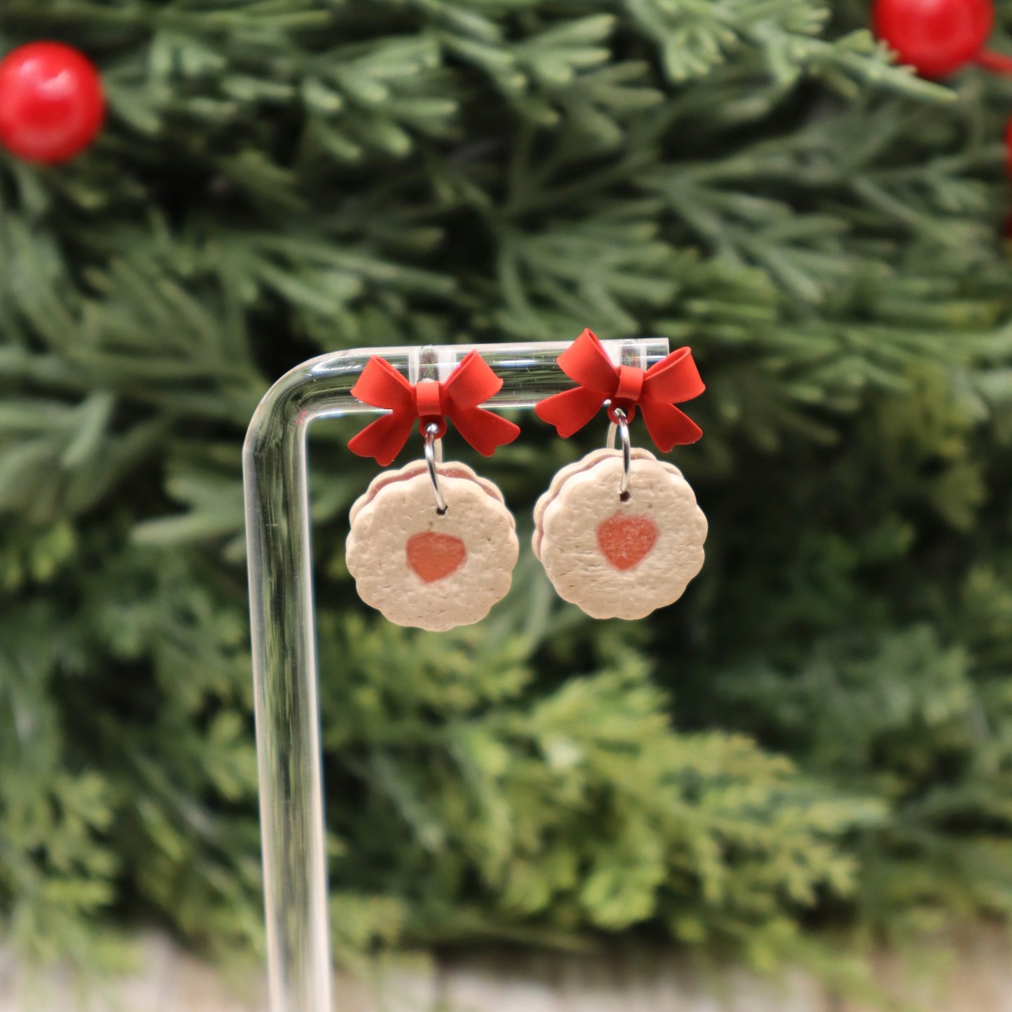 Jam Cookie Earring with Red Bow Stud