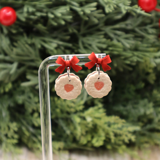 Jam Cookie Earring with Red Bow Stud