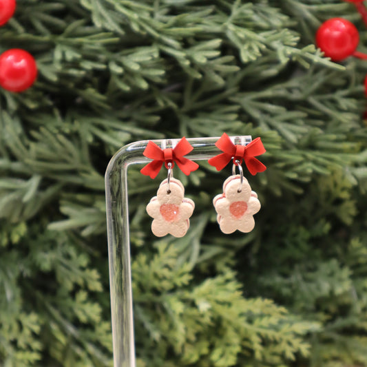 Jam Gingerbread Cookie Earring with Red Bow Stud
