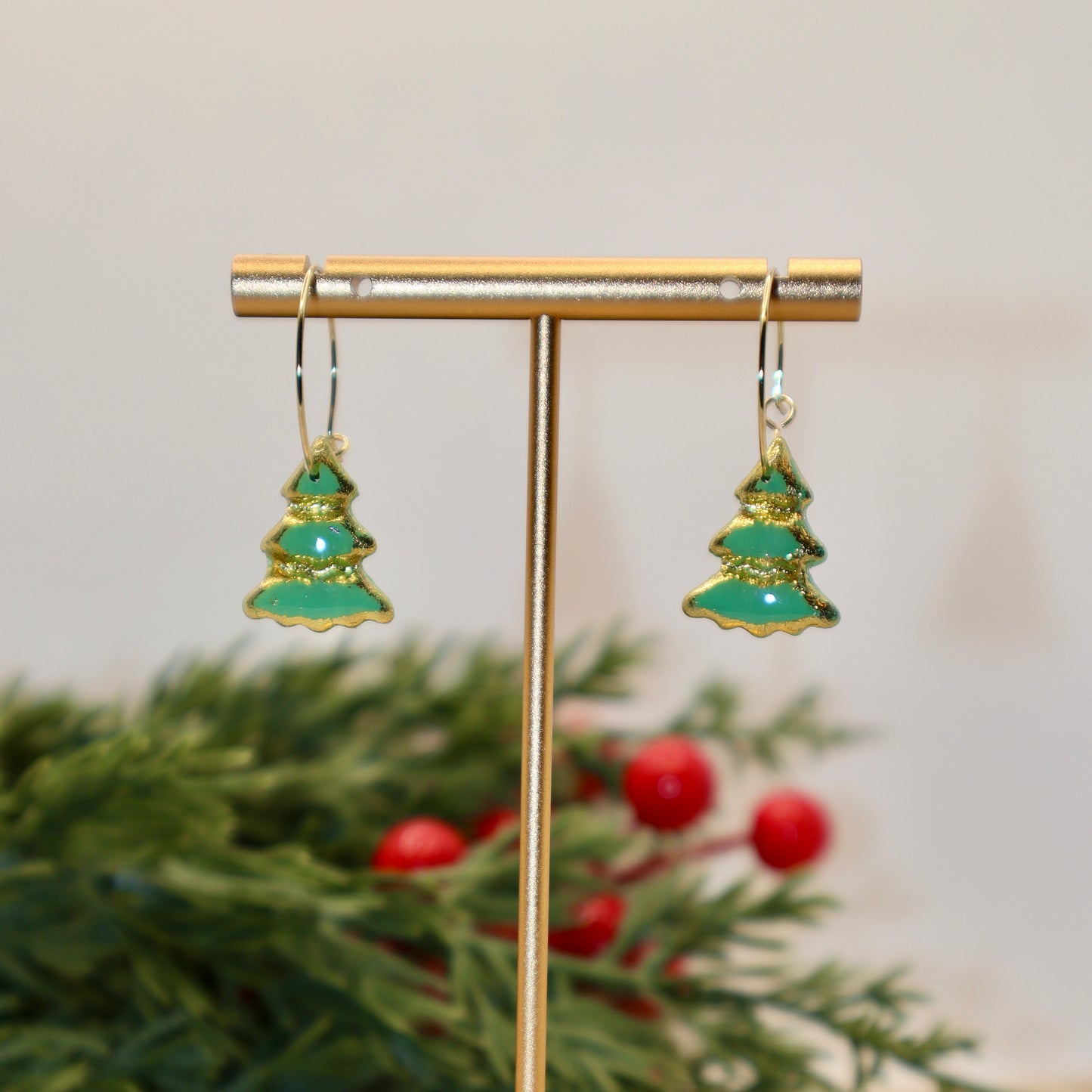 Christmas Tree Hoop Earrings