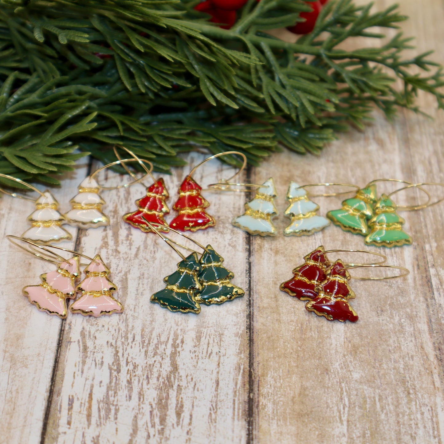 Christmas Tree Hoop Earrings