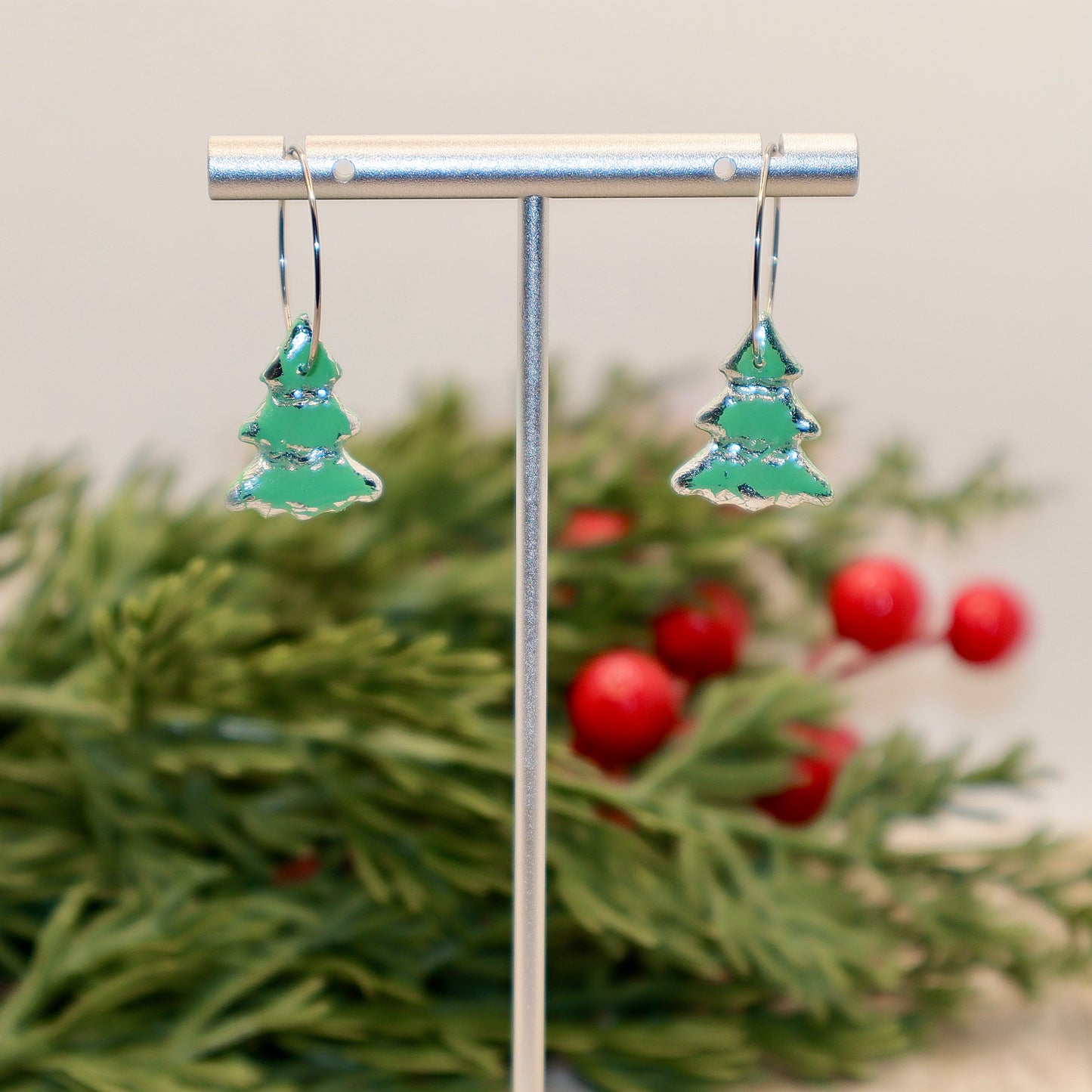 Christmas Tree Hoop Earrings