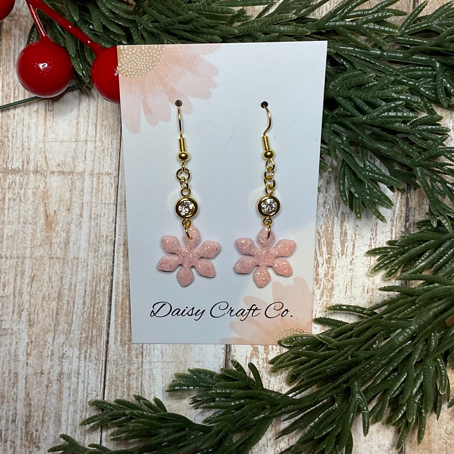 Glitter Snowflake Dangle Earring with Rhinestone