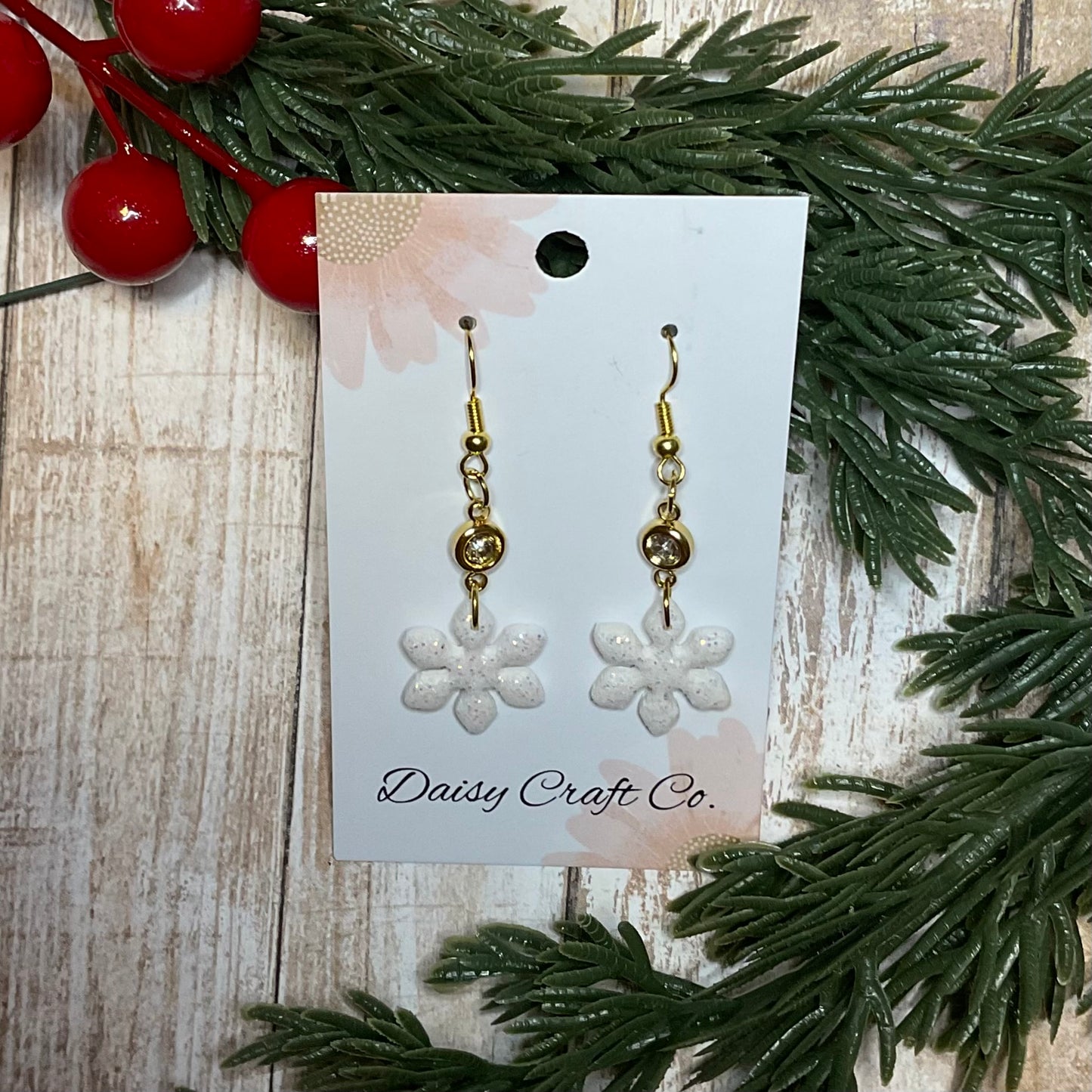 Glitter Snowflake Dangle Earring with Rhinestone