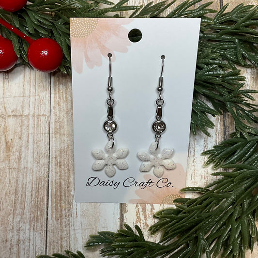 Glitter Snowflake Dangle Earring with Rhinestone