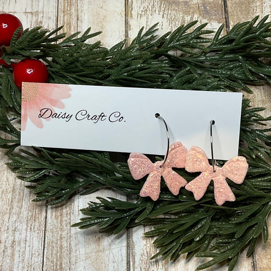 Glitter Bow Dangle Hoop Earring