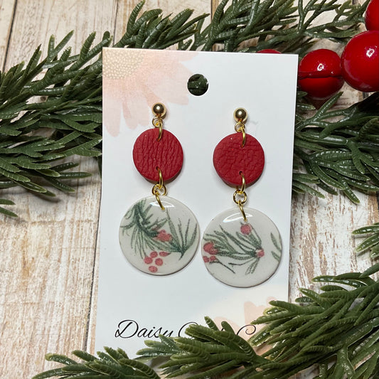 Pine Needles and Berries Print Dangles (large)