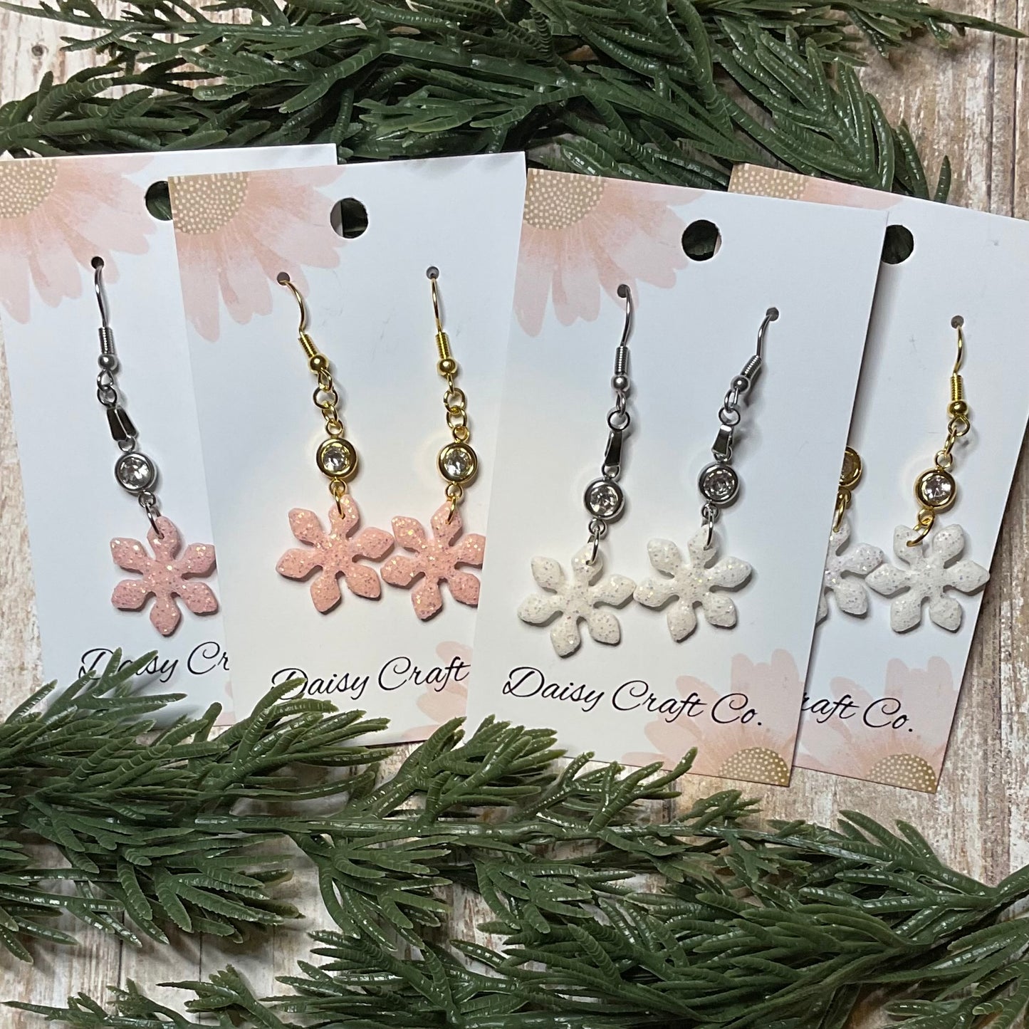 Glitter Snowflake Dangle Earring with Rhinestone