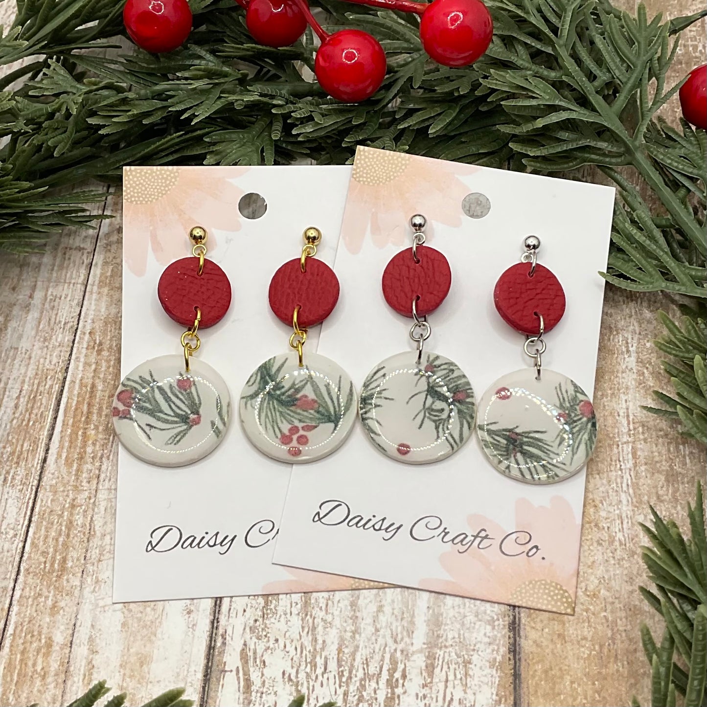 Pine Needles and Berries Print Dangles (large)